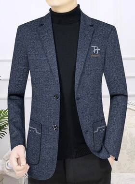 中年男士西服外套春秋季新款西装商务休闲爸爸装宽松上衣呢子单西