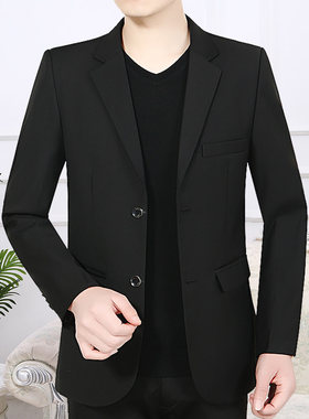 西服商务休闲男士上衣单件春秋中年人便服单西正装面试纯黑色西装