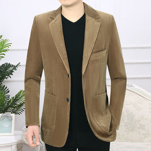 宽松商务休闲西服爸爸装 中老年人男装 全棉灯芯绒西装 2026中年男士