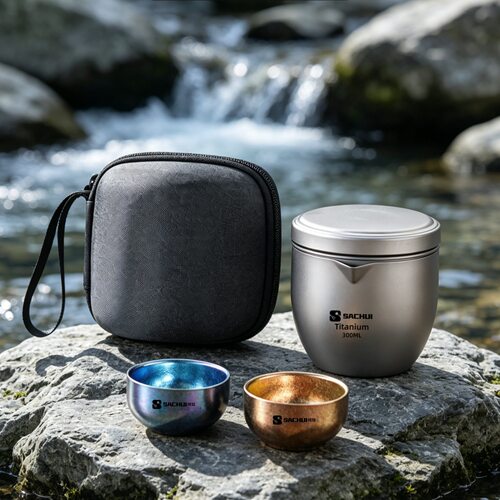 纯钛泡茶器户外露营便携双层快客杯家用钛杯泡茶壶便携式茶具套装