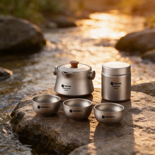 纯钛茶具旅行快客杯便携式户外钛金属泡茶器双层防烫露营登山装备