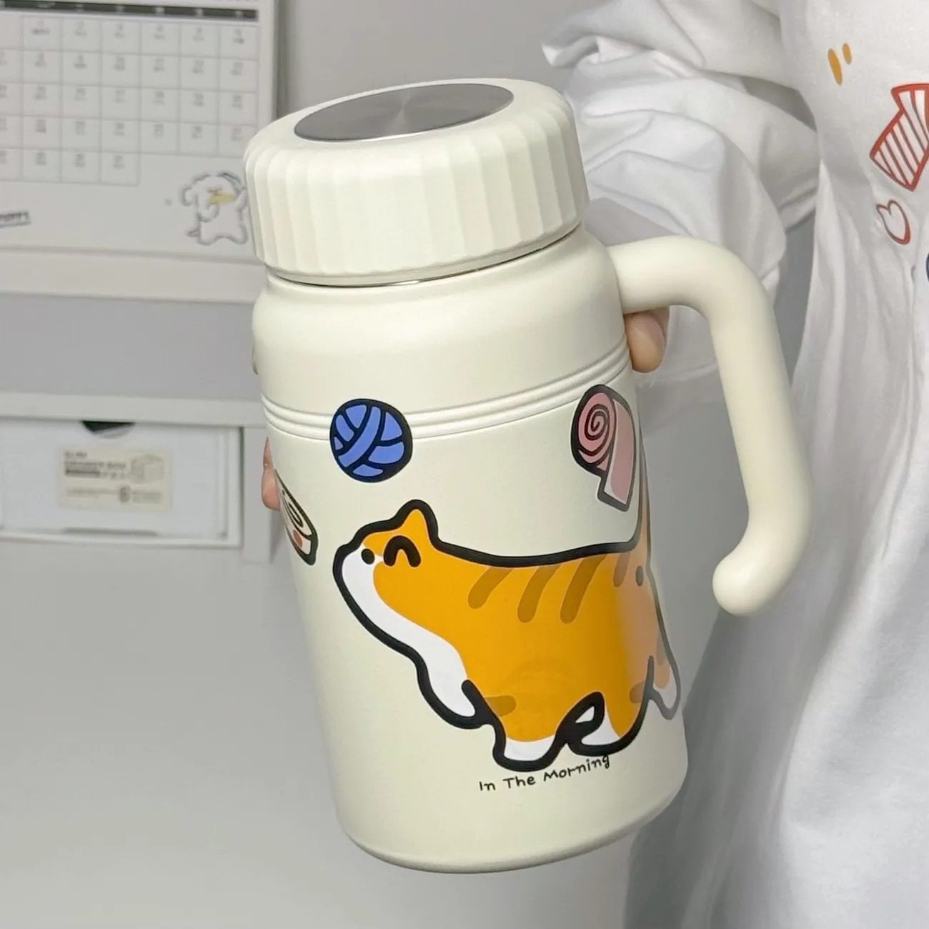 新款1000ml大容量保温杯316不锈钢学生水杯高颜值便携带把手杯子