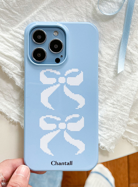 青桃原创温柔蓝色蝴蝶结苹果15promax手机壳 iPhone14pro简约ins风保护套 16小众韩系高级感17pro菲林外壳