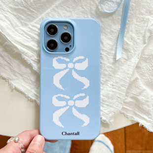 青桃原创温柔蓝色蝴蝶结苹果15promax手机壳 16小众韩系高级感17pro菲林外壳 iPhone14pro简约ins风保护套