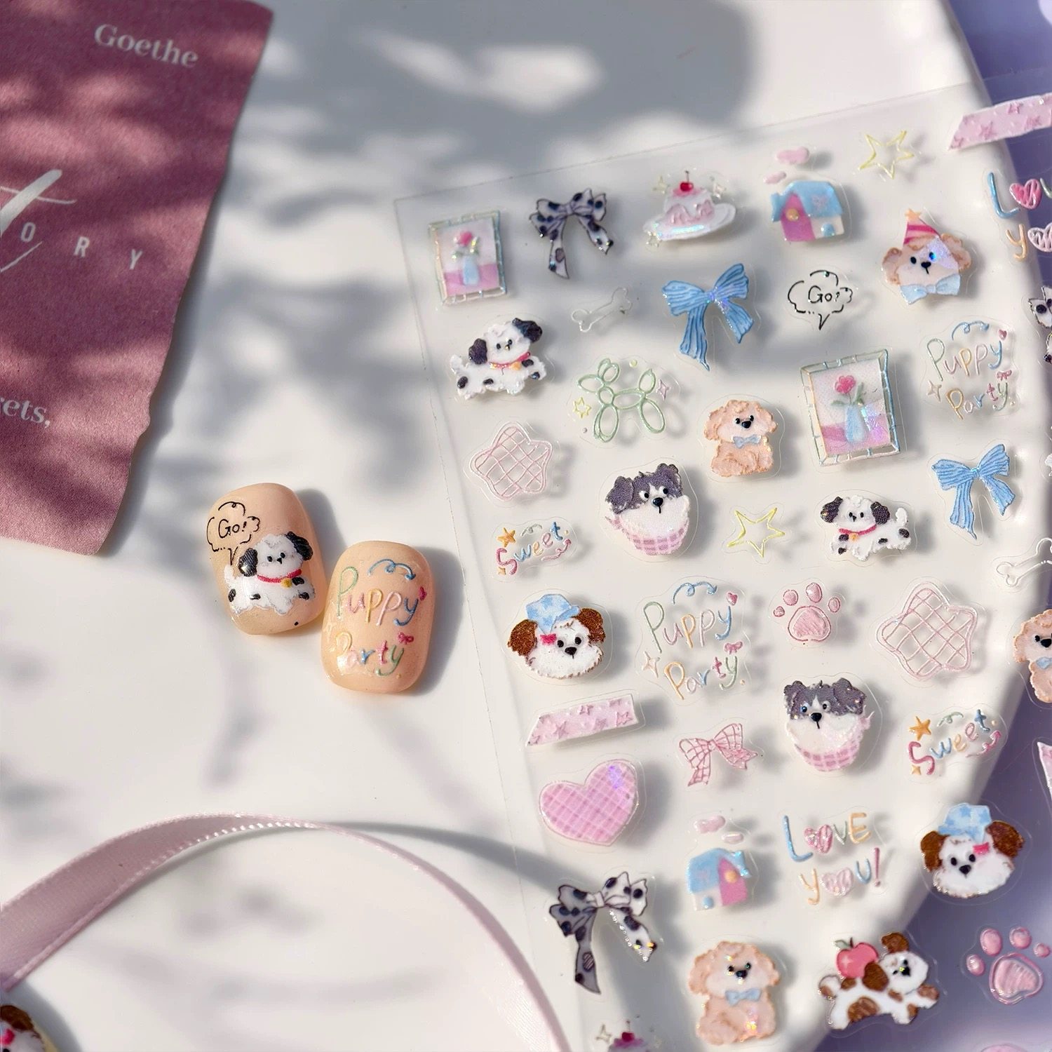 可爱涂鸦小狗卡通美甲贴纸DIY立体浮雕小狗爱心蝴蝶结指甲装饰贴,彩妆/香水/美妆工具,指甲装饰,淘宝优惠券,粉丝福利购,淘宝优惠卷