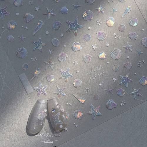 夏日梦幻贝壳光海星贝壳浮雕美甲