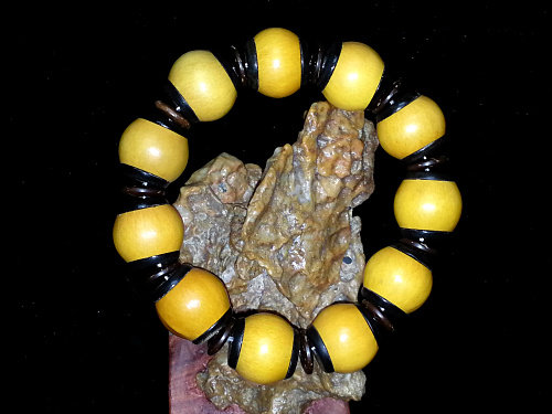 天一阁 天然包浆镶嵌牛角隔片11颗手捻葫芦佛珠手窜念珠手串