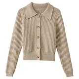 韩版短款Polo领针织开衫女2024春秋季加厚款时尚气质长袖上衣外套