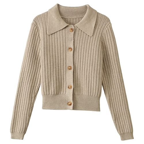 Короткий трикотажный демисезонный кардиган, модный лонгслив, куртка, в корейском стиле, воротник поло, увеличенная толщина, городской стиль