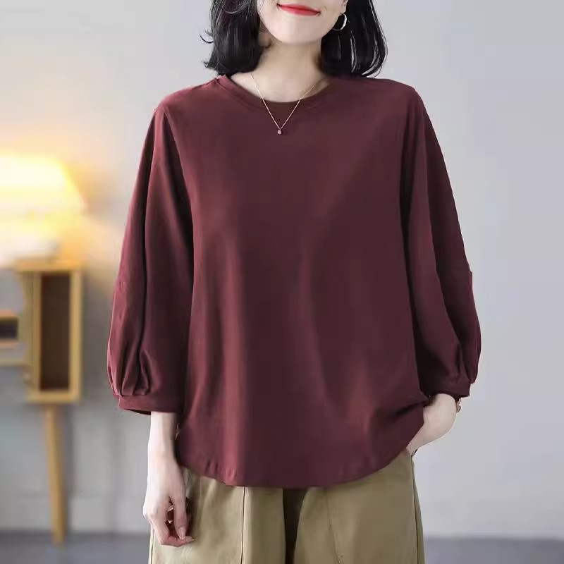 七分袖女灯笼袖上衣宽松洋气小衫