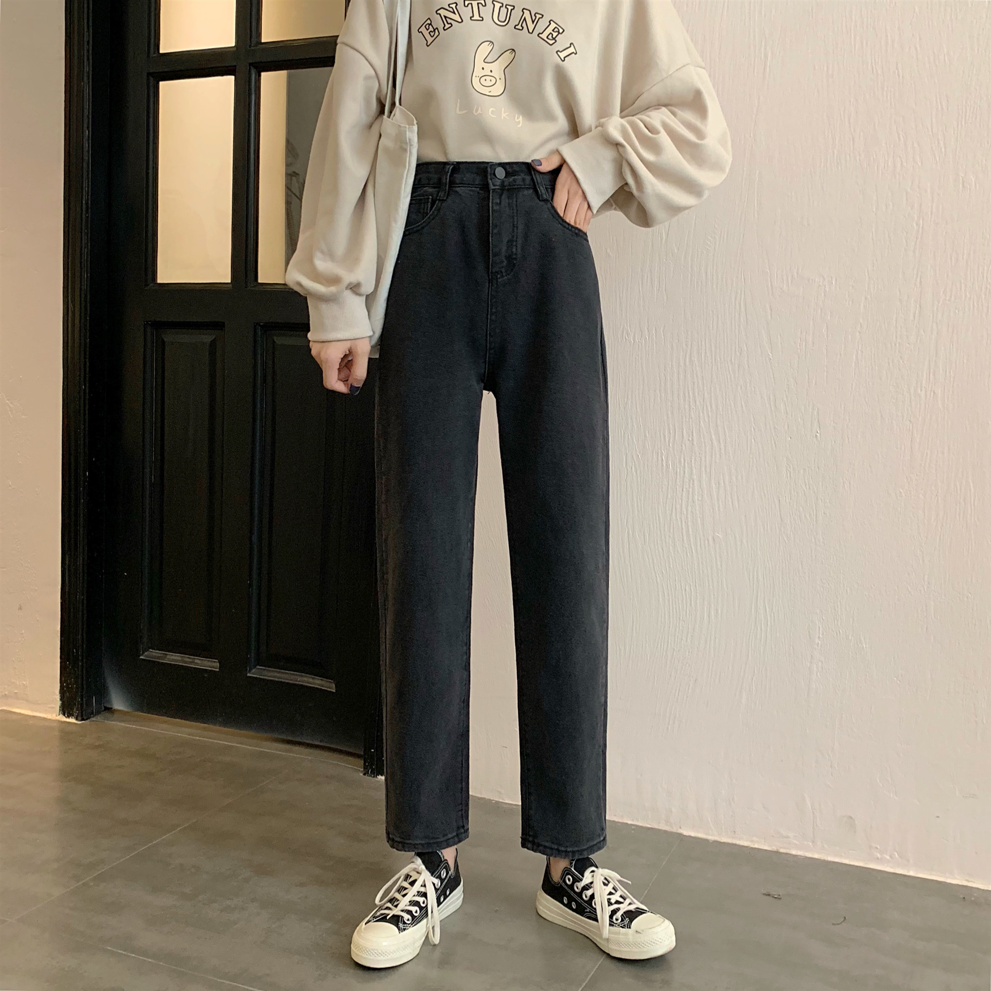 Real shot 2020 autumn new Korean online Red High Waisted skinny jeans style versatile straight pants