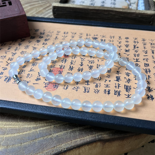 天然岫玉冰种白透圆珠项链男女款