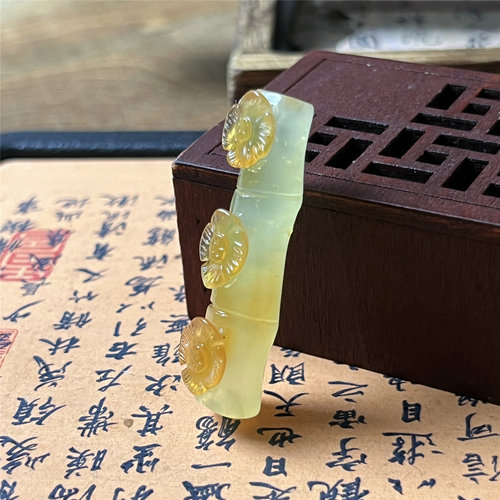 天然岫玉花料竹节吊坠保真手工