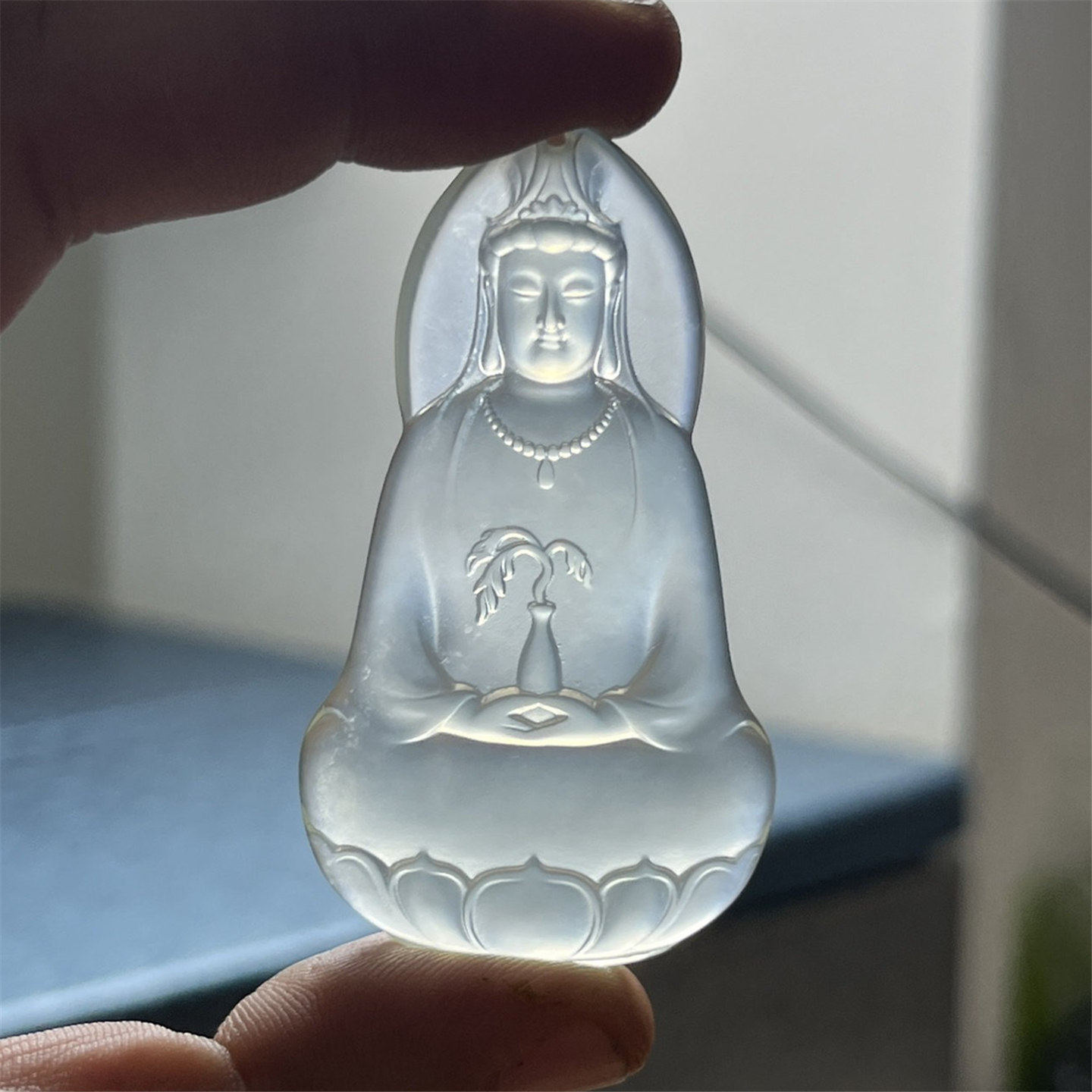 天然岫玉素衣观音吊坠保真精雕好工好料杨枝甘露观世音菩萨实物拍