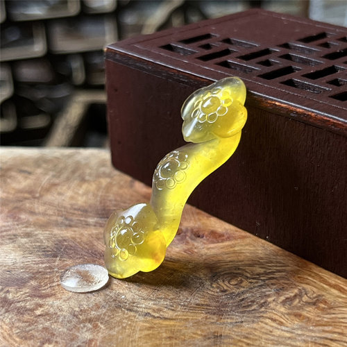 天然岫玉花料玉如意吊坠保真立体