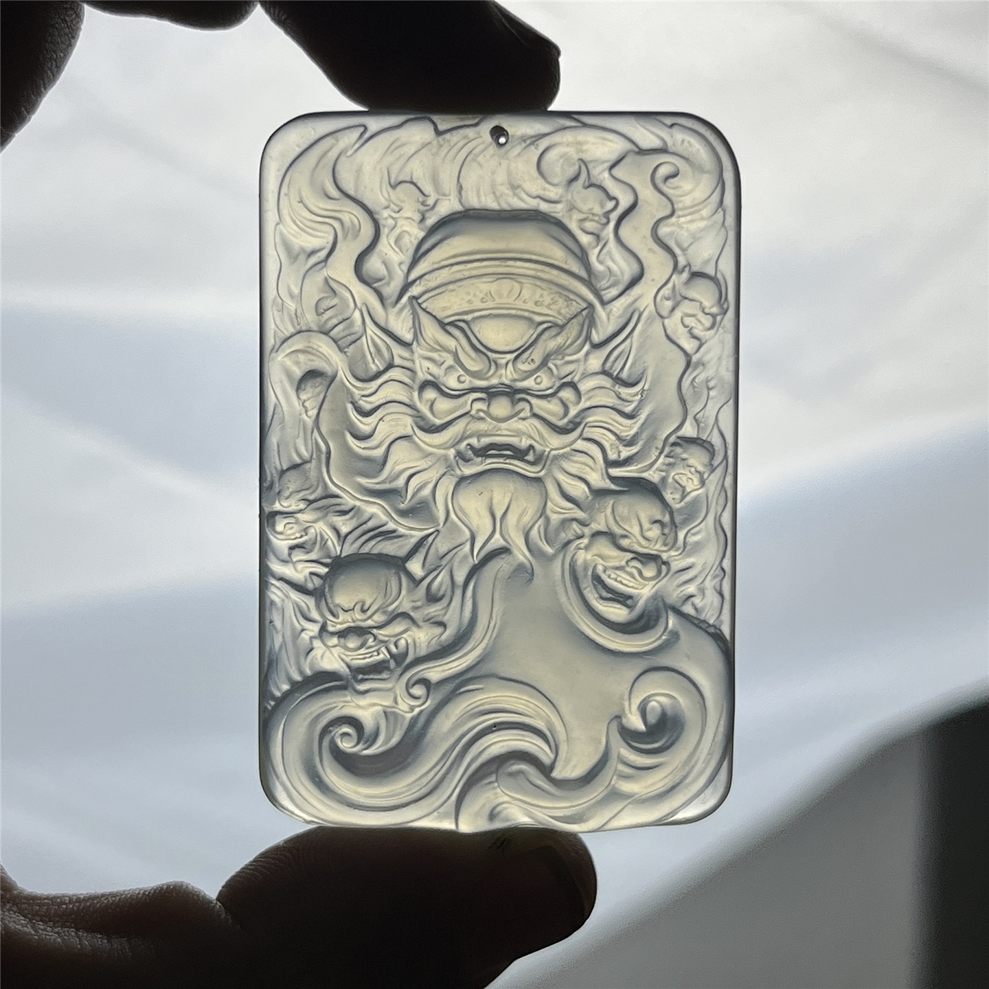 天然岫玉钟馗吊坠冰种玉石天官赐福仿古人物挂件精工怒目圆睁玉坠