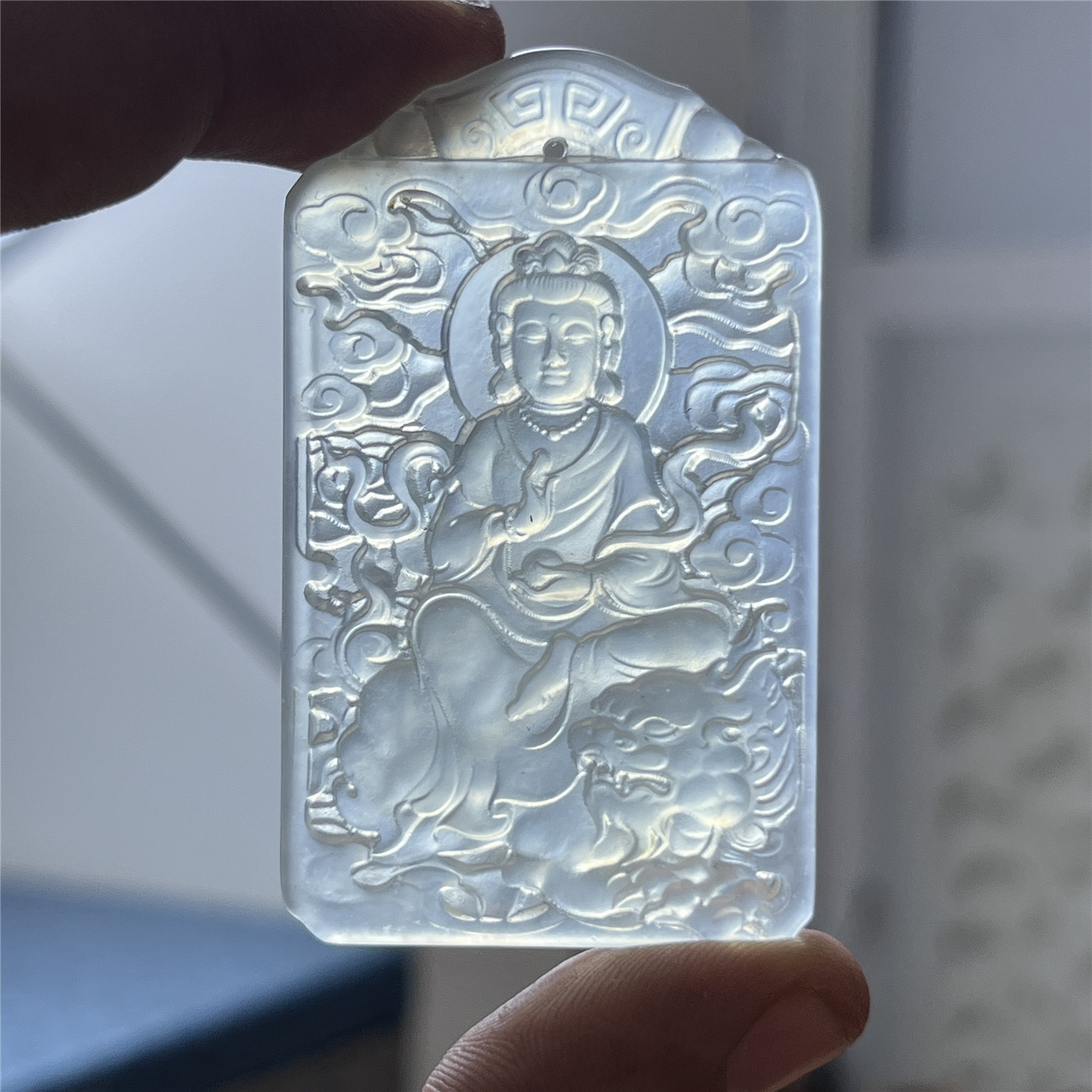 天然岫玉文殊菩萨本命佛吊坠保真双面精致雕刻玉石挂件属兔男女款