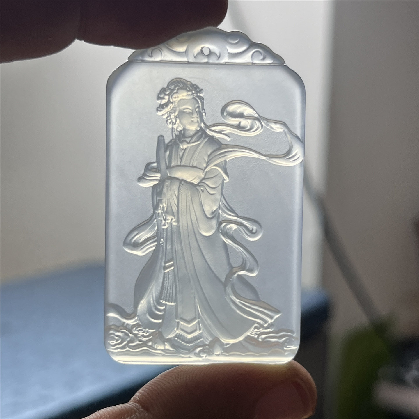 天然岫玉九天玄女娘娘吊坠保真冰种玉石挂件仿古人物收藏品质玉坠