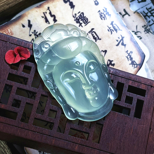 天然岫玉观音头吊坠冰种保真精雕男女款文玩玉石挂件保真看图选货