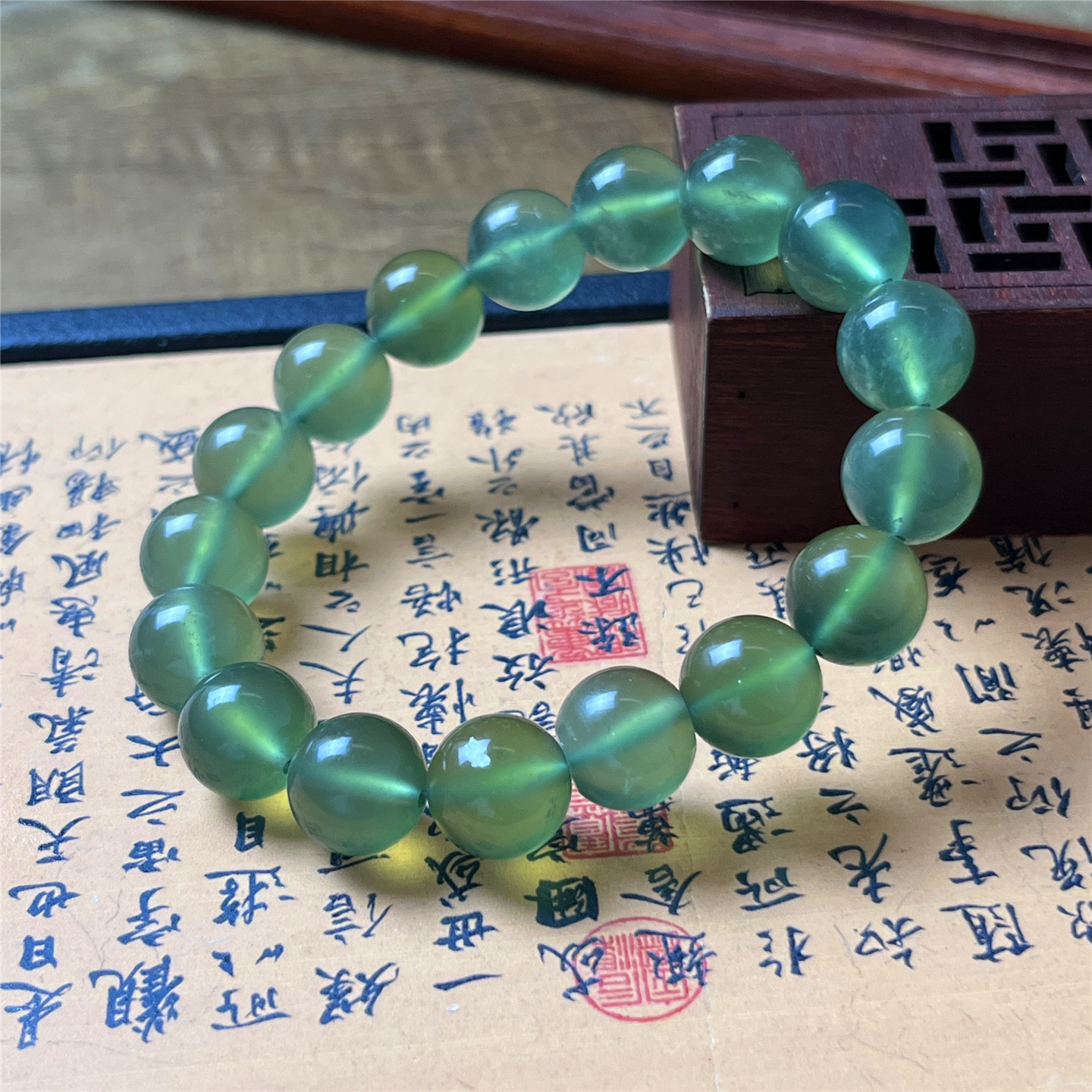 岫玉180料圆珠手串男女款通透