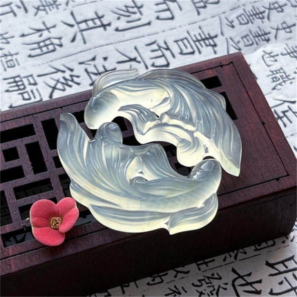 岫玉双鱼锦鲤吊坠情侣款冰种玉石玉佩天然保真古风挂件送礼物