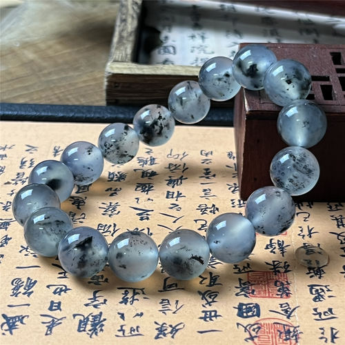 天然岫玉水墨圆珠手串男女款飘花