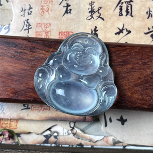 天然岫玉天青冻大肚佛吊坠保真冰透微棉女款贴身玉坠实物拍摄礼物