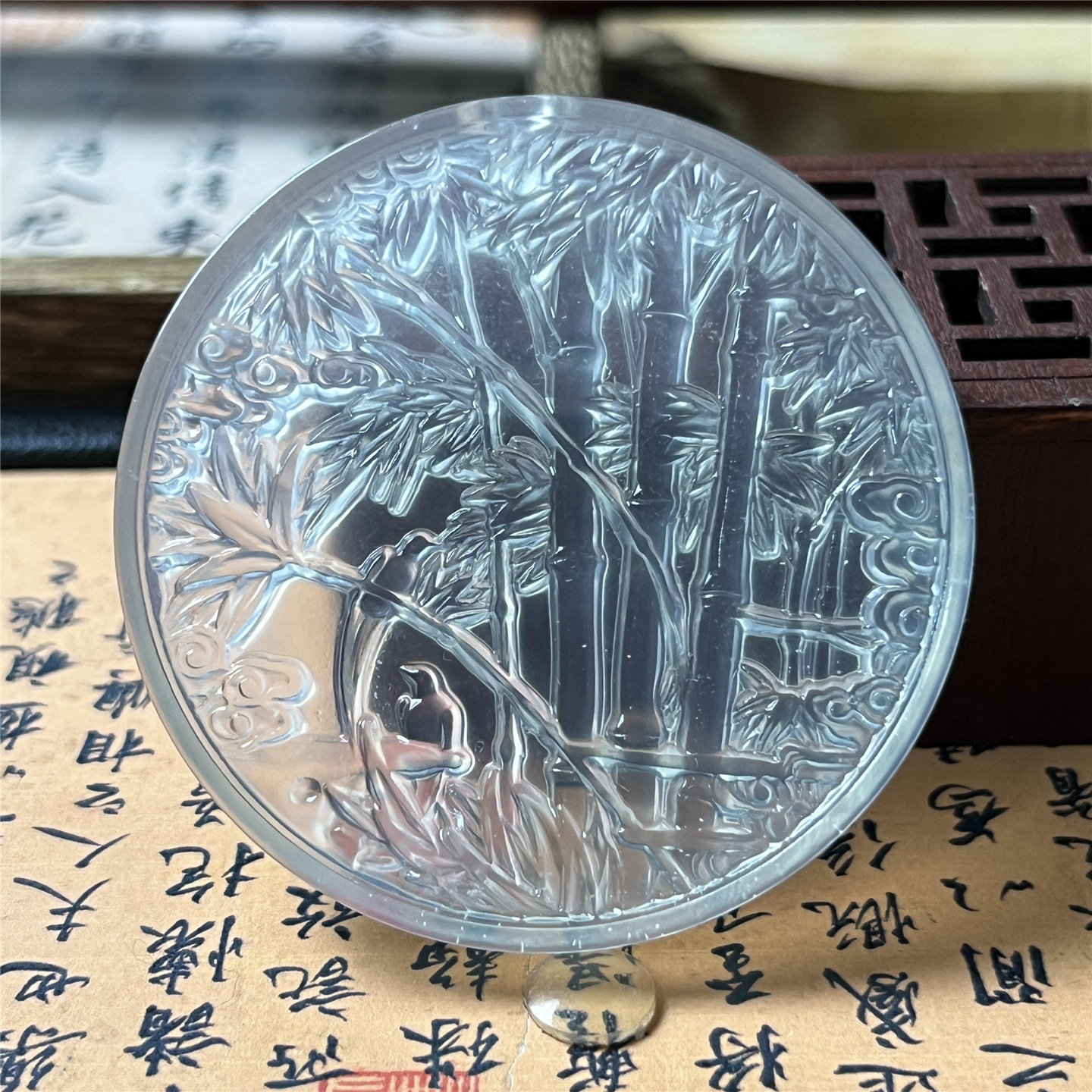 天然岫玉竹牌吊坠保真双面精工高通透收藏级别仿古玉牌男女款礼物