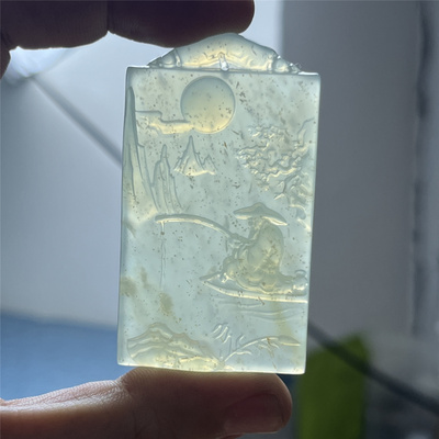 天然岫玉独钓寒江雪吊坠保真古风