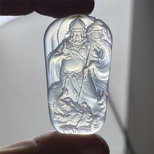 天然岫玉王灵官吊坠保真冰种通透