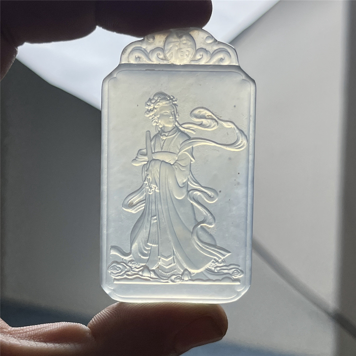 天然岫玉九天玄女吊坠保真冰种玉石方牌玉石挂件仿古人物好货收藏