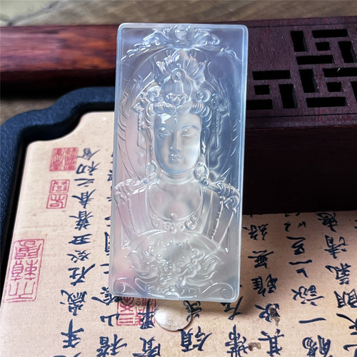 天然岫玉冰种度母观音吊坠保真