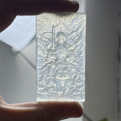 岫玉财神赵公明吊坠保真精雕玉石