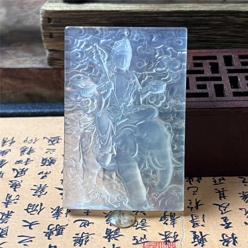 天然岫玉普贤菩萨吊坠保真双面