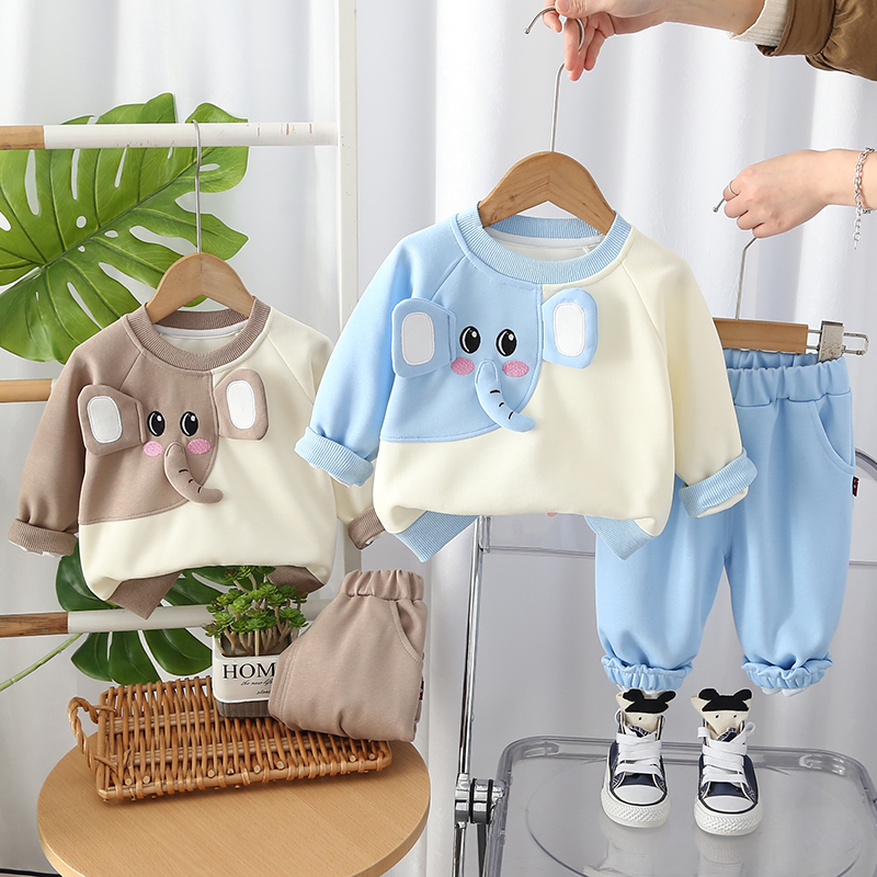 男童洋气时髦拼色卫衣套装宝宝春季运动可爱儿童超萌长袖韩版衣服