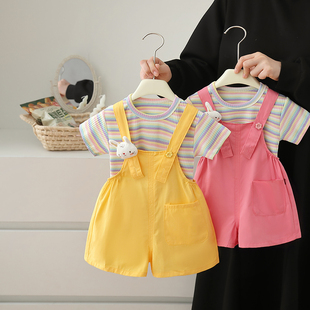 女童夏装背带裤短裤套装2026新款小童装洋气时髦女宝宝休闲两件套