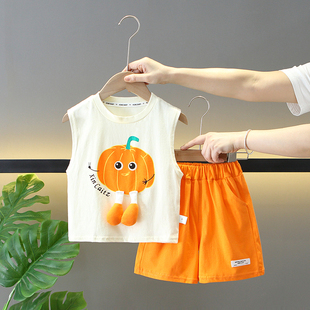 儿童卡通背心套装夏季2026新款男童装洋气宽松薄款纯棉无袖两件套