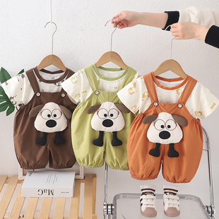 男童夏季短袖背带裤套装2026新款儿童可爱宝宝洋气韩版休闲两件套