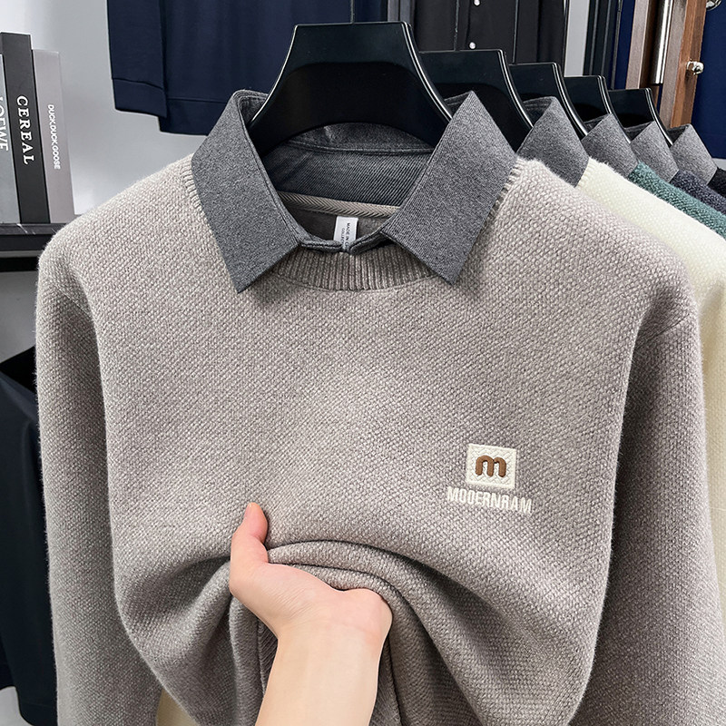 高端一体绒男士毛衣2025新款冬季衬衫领假两件加绒加厚保暖打底衫,男装,针织衫/毛衣,淘宝优惠券,粉丝福利购,淘宝优惠卷