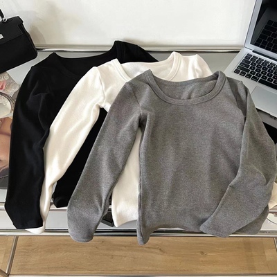 韩货one高品质方领设计内里加绒打底衫T恤女秋冬洋气保暖内搭ins