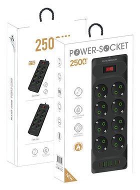 欧标插排多口双排欧式排插8位圆孔230V欧规2500W欧式防浪涌排插