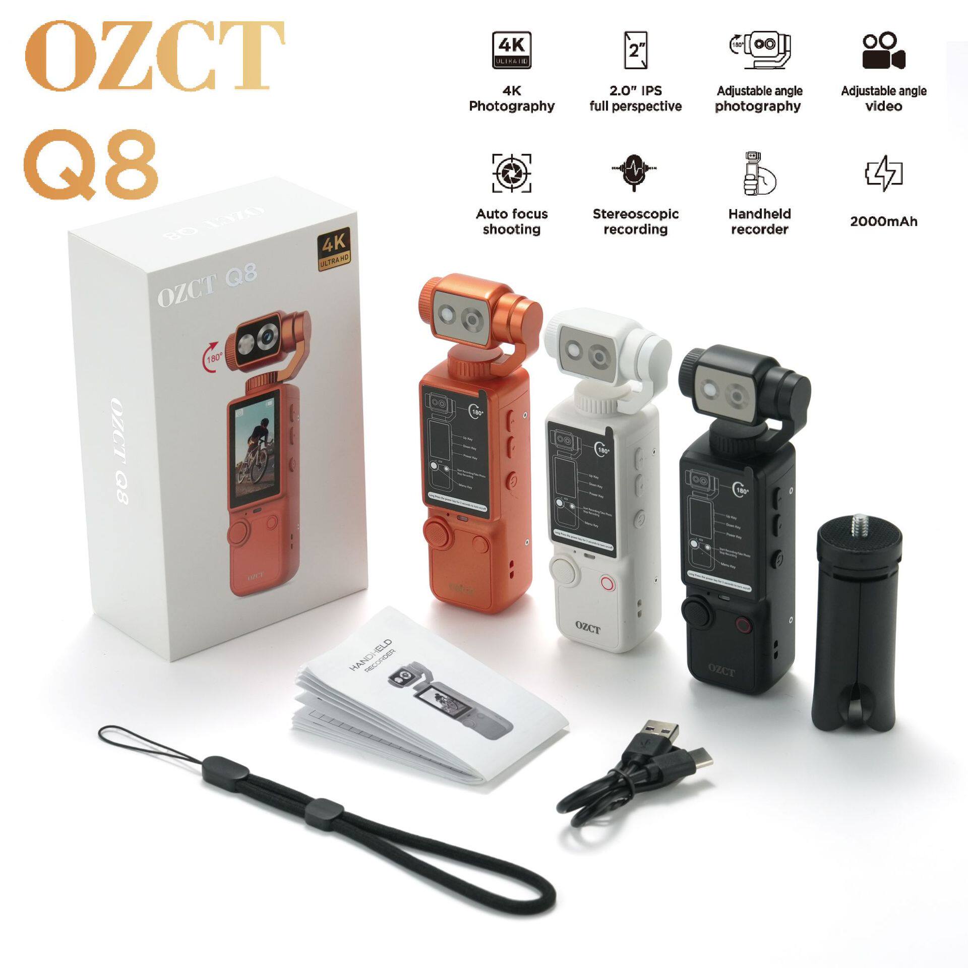 新款跨境旋转手持户外运动相机Q8超清自动对焦会议录音口袋录像