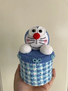 奶瓶手作哆啦A梦收纳盒diy毛线编织材料包成品图解孕期打发时间