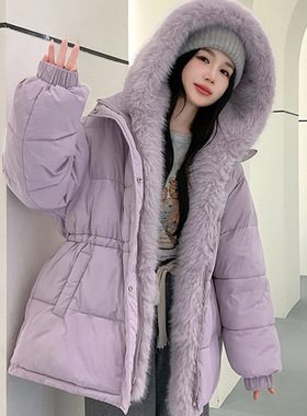 LOKUINTUS可拆卸大毛领羽绒棉服女2026冬季款小个子仿皮草派克服