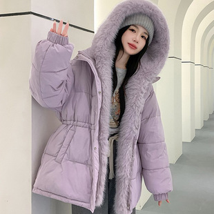 LOKUINTUS可拆卸大毛领羽绒棉服女2025冬季 小个子仿皮草派克服 款