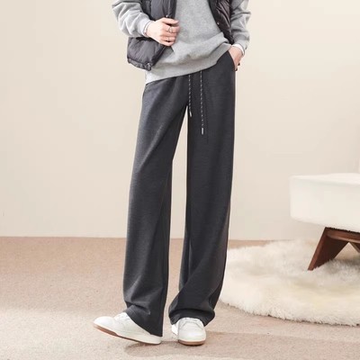冬季加绒高腰醋酸羊毛呢阔腿裤