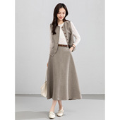 马甲两件套 时尚 忆霏气质套装 垂坠感大摆裙通勤高腰显瘦半身裙新款