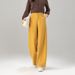 女羊毛混纺微阔弯刀毛呢休闲裤 菲尔娅奇羊毛裤 弧形裁剪百搭直筒裤