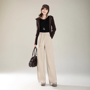 抽绳松紧腰弹力显瘦运动裤 女2025秋冬新款 子 加绒卫裤 百搭阔腿裤