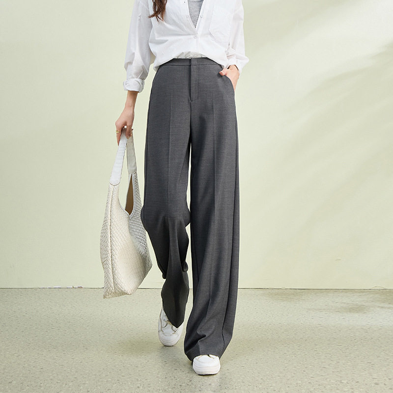 菲尔娅奇灰色弯刀西装裤女2026新款春季天丝羊毛休闲直筒阔腿裤
